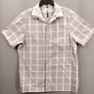 Crosby & Howard Short Sleeve Shirt Mens L Grey Pastel Lillac Plaid Cotton Blend